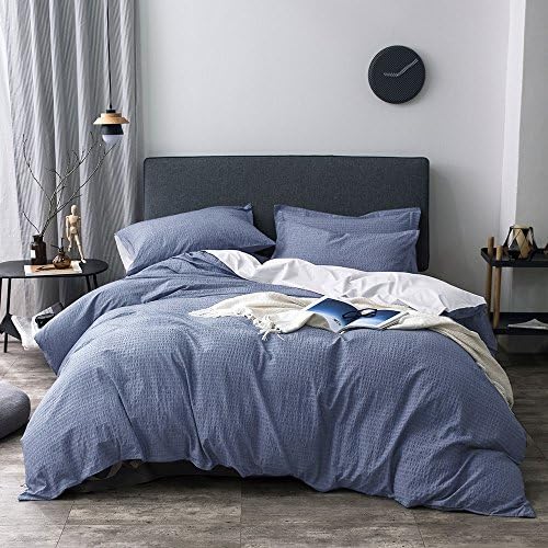 Merryfeel algodão Seersucker Stripe Duvet Capa Conjunto - Full/Queen - Blue