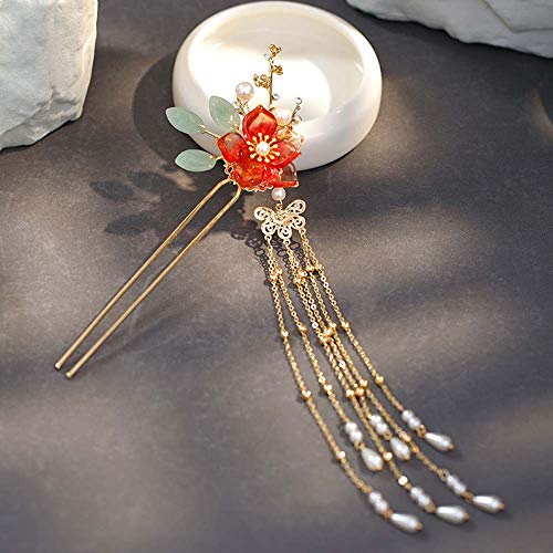 Hair Sticks Hairpins Flower Pérolas Longa borlas de cabeceira de cabeceira de casamento Jóias de cabelo chinês Hanfu Acessórios