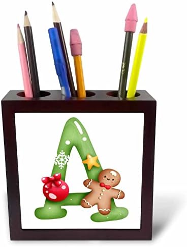 3drosrose fofo natal decorado monograma verde -bolha inicial A - ladrilho portadores de caneta