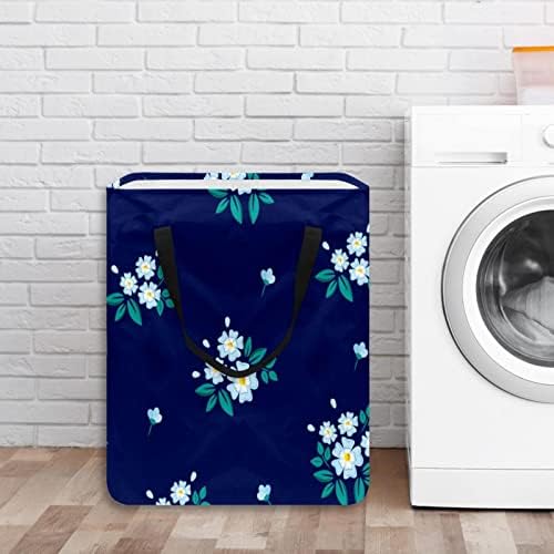 Azul claro azul floral azul real cenário de fundo estampado cesto de lavanderia dobrável, cestas de lavanderia à prova d'água 60l de lavagem de roupas de roupas de roupas para dormitório para o dormitório quarto do banheiro