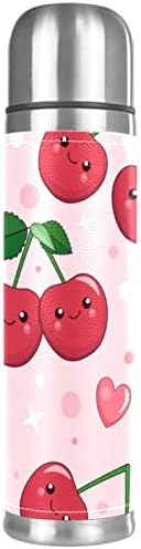 Cheto de desenho animado Cherry Smiling Padrão de vácuo Isolado em aço inoxidável garrafas térmicas 16oz, garrafa