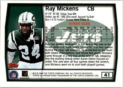 1999 Topps Football #41 Ray Mickens New York Jets NFL NFL Trading Card da Topps Company
