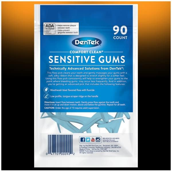Dentek Comfort Clean Sensitive Gums Picks, fita macia e sedosa, contagem de 90