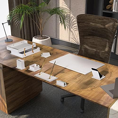 Organizadores da mesa - Acessórios de mesa - Organizador de mesa de couro - Conjunto de couro ligado - Acessórios para o escritório