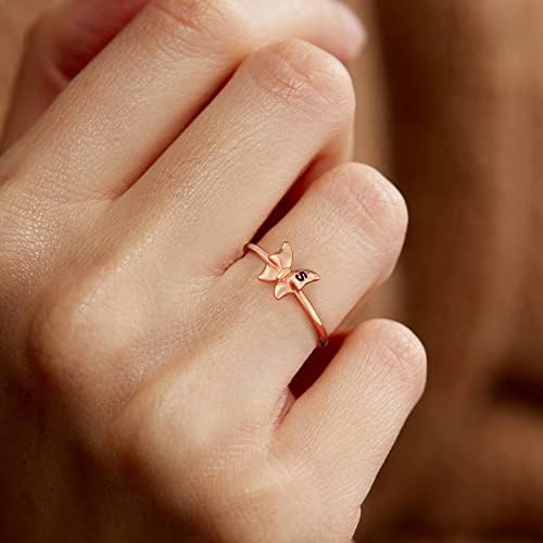 Ailetop Anéis de borboleta empilhável para mulheres meninas adolescentes, anéis iniciais de ouro rosa para mulheres