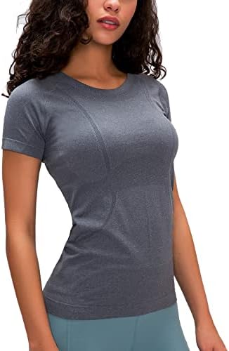 Camisetas de treino sem costura da Altiland para mulheres, tampos de ioga de manga curta respirável, camisas de ginástica atlética