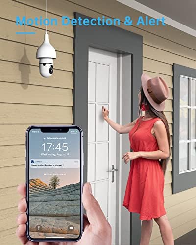 Câmera de segurança da lâmpada Safevant Wi -Fi Outdoor, parafuso de 1080p Smart 360 graus na câmera de soquete de luz com alarme de
