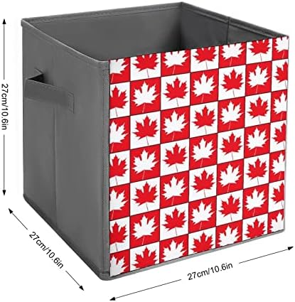 Nudquio Canadian Maple Leaf dobring Bins de armazenamento caixas dobráveis ​​Cubo de tecido Organizador simples com alças para casas de casa Toys Livros de 10 x 10 polegadas