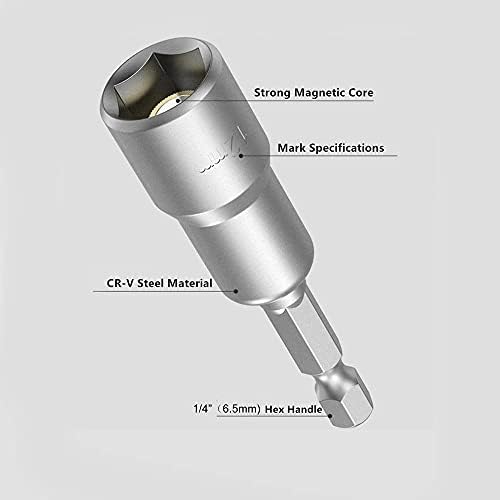 Conjunto de porca de potência magnética de 1/4 ”de 1/4” de haste de haste 6,7，8，9 ，10，11，12 ， 13 mm | 8pcs | Cr-V