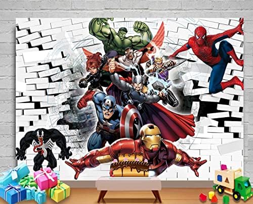 Reagted 7x5ft desenho animado Homem de super -herói Fotografia de fotografia Super City Boys Kids Birthday Partem