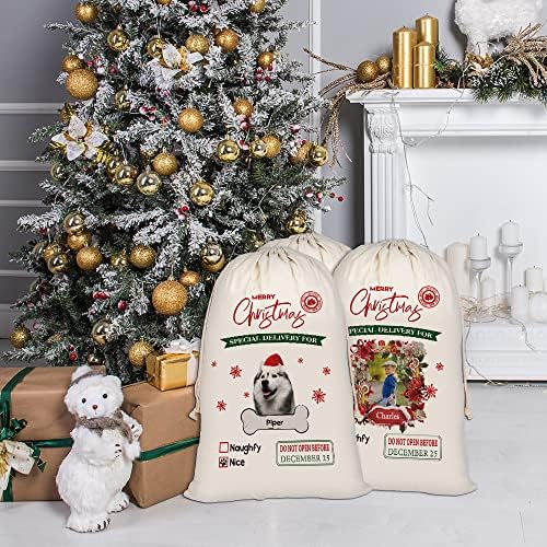 English Inglês Setter Papai Noel Sacks Palavras de Natal personalizadas com tecido de natal com cordão de saco de armazenamento