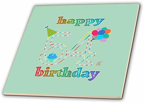 3drose feliz 54º aniversário, cupcake com vela, balões, chapéu, colorido - azulejos