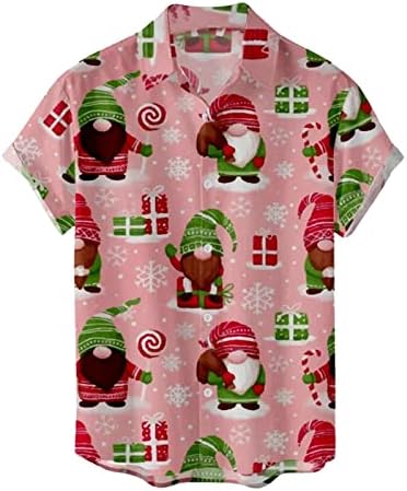 XXBR Christmas Camisetas de manga curta para homens, Natal Santa Papai Noel Button Button Down Down Tops Tops Home Party camisa