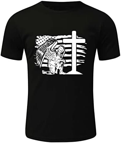 BEUU 4 de julho Soldier Short Sleeve T-shirts para homens, bandeira dos EUA Jesus Jesus Cross Print Patritic Athletic Muscle