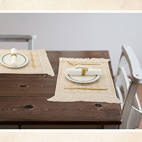 BOHO Macrame Table Runner e Placemats Conjunto de 6, Boho Farmhouse Table Runner com tapetes para a mesa de jantar