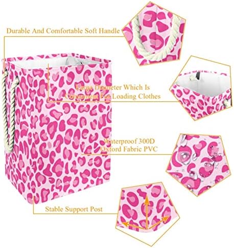 Indivimer Padrão de leopardo rosa Imprimir grande lavanderia cesto de roupas prejudiciais à prova d'água cesta de