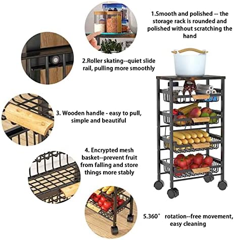 Carrinho de armazenamento de vegetais domésticos, cesta de armazenamento de lacunas de cozinha de grande camada grande,