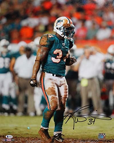 Ricky Williams autografou Miami Dolphins 16x20 HM Muddy Photo - Beckett W Auth Black