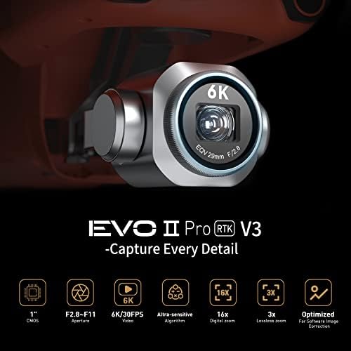 [Versão 3] Autel Robotics Evo II Pro RTK v3, posicionamento no nível do centímetro, CMOS de 6k HDR de 1 polegada de 1 polegada, estação base GNSS e suporte de PPK, transmissão de 15 km, para mapeamento/fotogrametria/planejamento urbano etc.