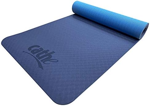 Cathe Blue Eco -Acesso Eco Extra espessa de TPE Yoga Mat - Perfeito para ioga, Pilates, exercícios de piso, treinamento central, treinamento de força, alongamento e meditação
