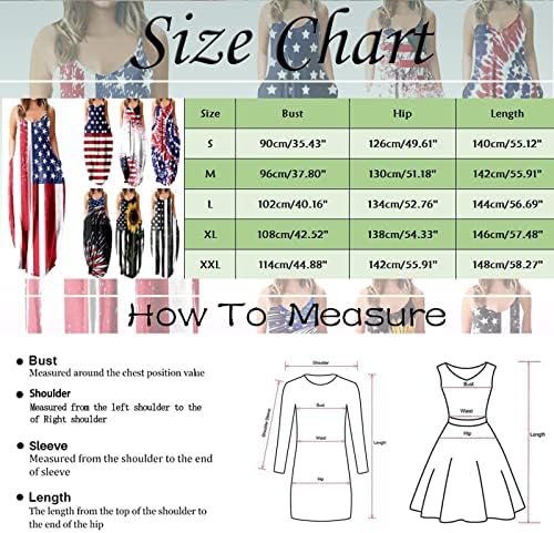 4 de julho Maxi Vestres for Women Summer Casual Boho Dress American Flag Cami Scoop Scoop Tie-Dye Sundresses