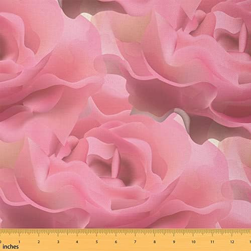Tecido rosa rosa pelo quintal Flor romântica Decorações de presentes do Dia dos Namorados Diy Hobby Tabby Ply the Yard Garden Plant Decorative Fabric para estofados e detalhes em casa, 3 jardas