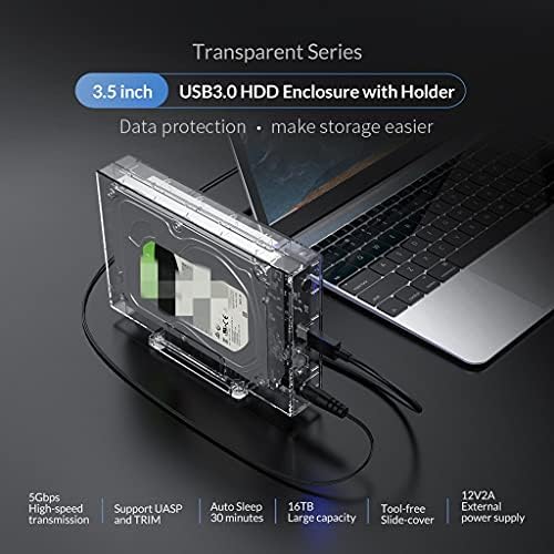 Gabinete espesso transparente 3.5 '' HDD para 2,5/3,5 '' SSD HDD Caixa de disco rígido SATA para USB3.0 HDD Docking Station Support 16TB