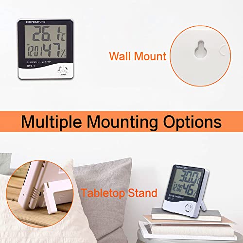 Medidor de umidade de temperatura, LCD Electronic Digital Outdoor/Termômetro Indoor Higrômetro com Relógio Monitor de umidade