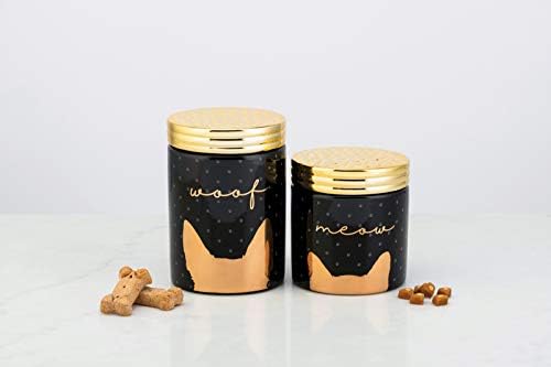 Amici pet miaow cerâmica guloseia jar, 18 onças fluidas, preto e ouro