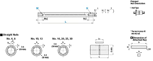 Splocable Ball Splines - Ambas as extremidades bateu 8mmx270mm 1pc