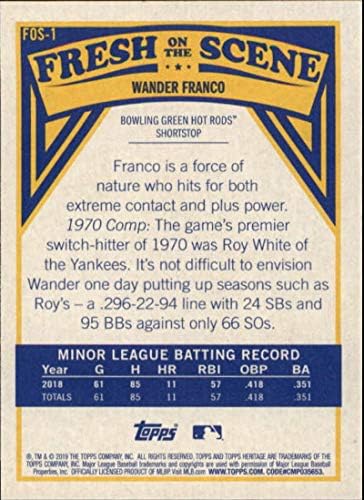 2019 Topps Heritage Menors Fresh em cena Fos-1 Wander Franco RC Rookie Bowling Green Hot Rods Baseball Trading Card