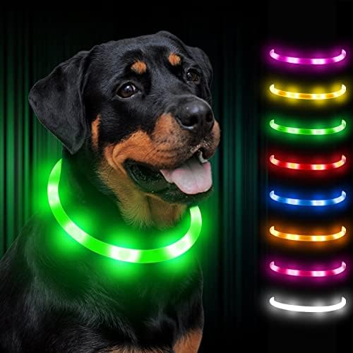 Dynmeow Light Up Dog Collar, Glow Rechargável de colarinho de cão LED piscando no escuro, Luzes noturnas de segurança para cães grandes