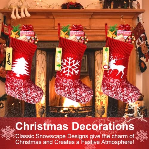 3pack meias de natal com etiquetas em branco de madeira, 18 polegadas de meias de Natal de 18 polegadas kits personalizados,