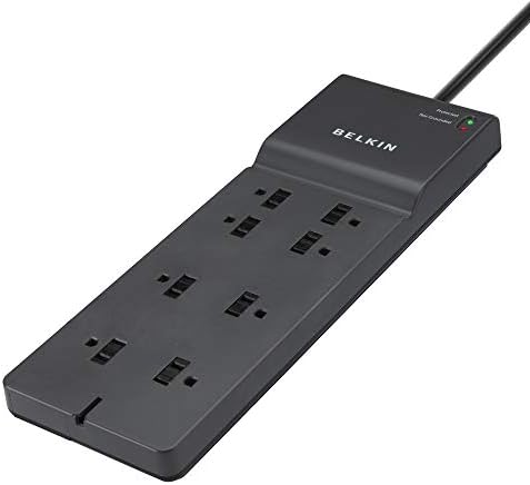 Belkin 7 Outlet Power Strip Surge Protector, cordão de 6 pés, protetor de onda de tira de energia branca e 8 ou 8, plugue plano, cordão de 8 pés, equipamento de escritório