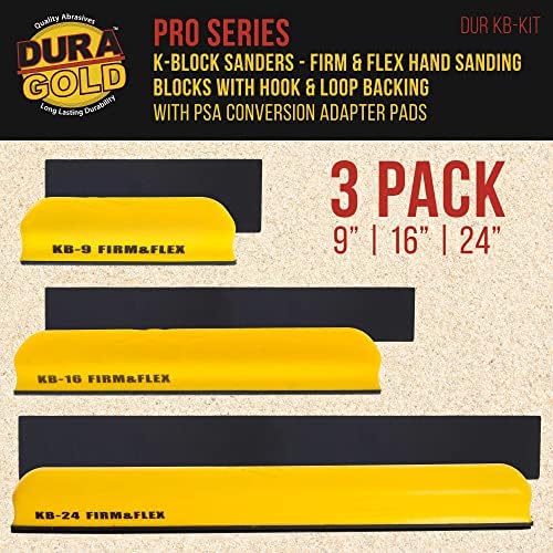 Dura-Gold Pro Série K-Block Firm & Flex Hand Landing Block Kit com gancho e loop de backing e PSA adaptador Pad & 600 Grit PSA