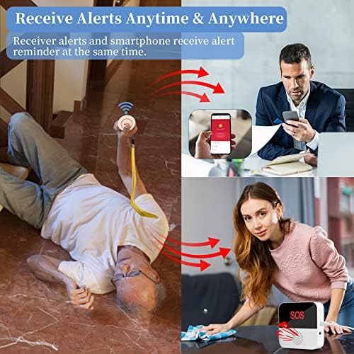 Wi -Fi Cuidador pager sem fio, shinmax aplicativo inteligente enfermeiro Sistema de alerta de vida útil do sistema de chamada para idosos/home/pacientes/desativados/escola 1 Receptor+1 botão de chamada SOS