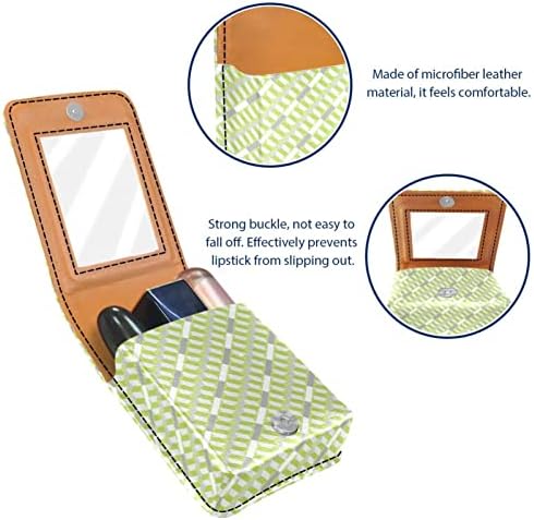 Caixa de batom de oryuekan com espelho bolsa de maquiagem portátil fofa bolsa cosmética, listras verdes simples padrão geométrico moderno