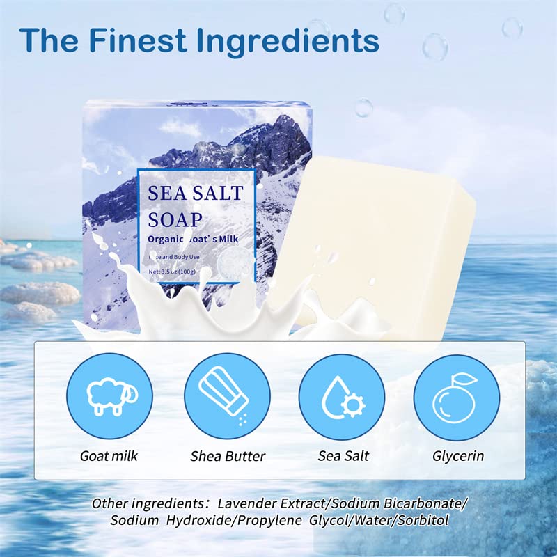Sabão natural de barra marinho de sal marinho 3,5 oz cada, para todos os tipos de pele, espinhas poros tratamento de acne,