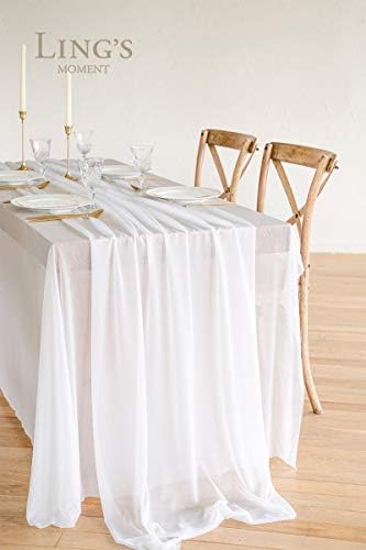 Momento de Ling, 6 pés de 10 pés de mesa de mesa de mesa de chiffon Decoração de mesa para casamentos Boho Shower Party