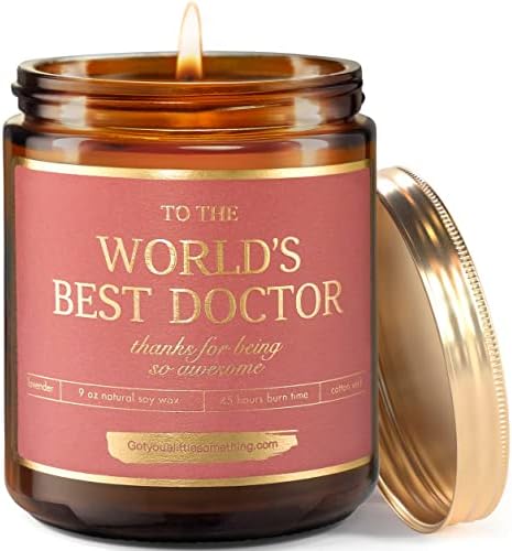 Melhor vela de doutor do mundo - vela de soja de 9 onças feita à mão; Obrigado Doutor Gifts Para mulheres e homens, presentes para