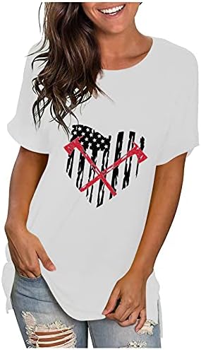 4 de julho Camisetas para mulheres Tunics O-gola Tops American Flag Stars Stripes Trey-Dye Tunic Tops Tops