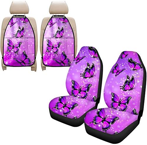Abraços Protetor de assento de carro e tapetes de chute de 4 peças Organizador de assento de carro Butterfly Design Cante