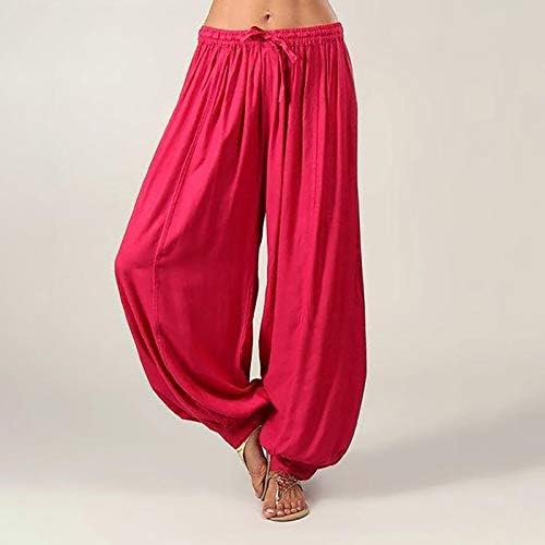 Calças da praia feminina Tamanho das calças leves e calças de calça casuais colorir calças de ioga solta calças