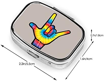 ASL I Love You Language Signal Square Mini Caso Caso Medicina Viagem Organizador Portátil Compartimentos Metal Pille