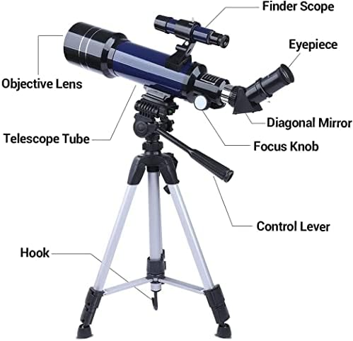 Telescópio, telescópio para crianças para iniciantes adultos, telescópio de 400 mm AZ Monte 16x-200x, telescópio astronômico de refrator de 70 mm HD com tripé ajustável, mochila, adaptador de telefone…