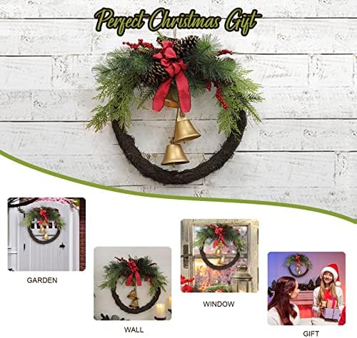 Christing Wreath With Metal Bell pendurando ornamento de 18 polegadas de natas de xmas Festive Porta com vários elementos de Natal Winter Wreaths para a parede da porta Janela lareira Decorações de férias em casa