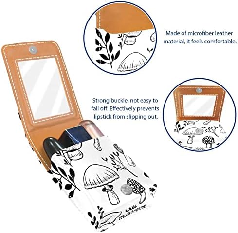 Caixa de batom oryuekan com espelho bolsa de maquiagem portátil fofa, bolsa cosmética, desenho de cogumelos de cogumelos de cogumelos