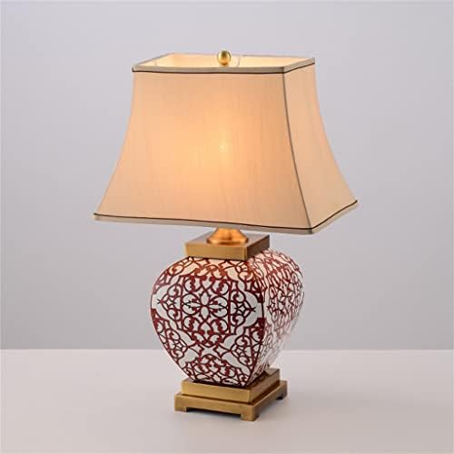 Zjhyxyh chinês vermelho de cerâmica branca candeeiro de mesa para sala de estar lâmpada de cabeceira do quarto