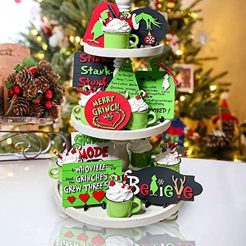 9pcs Decoração de bandeja em camadas, decorações de Natal Grinch, decoração de bandeja em camadas de Natal, decoração