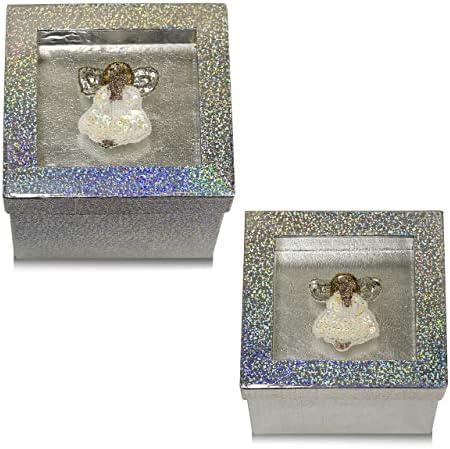 Caixa de presente do holograma com apliques de anjo decorativo Aplique/ patch/ 2 PC Conjunto - Prata